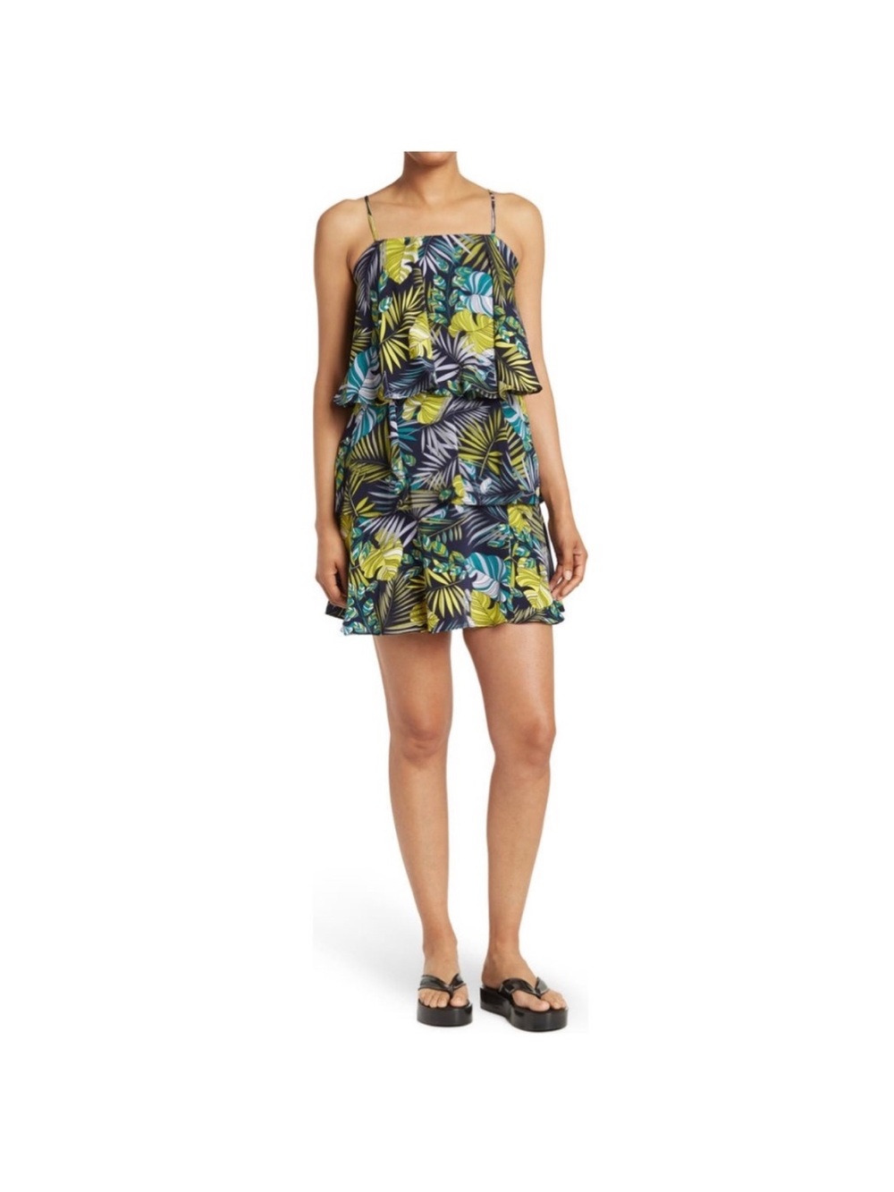 NWOT Sam Edelman tropical palm leaf tiered mini dress